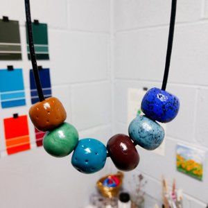 Polymer clay necklace beads: brown, green, turquoi